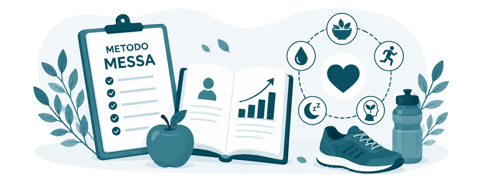Illustrazione del Metodo Messa: alimentazione, movimento, sonno e benessere